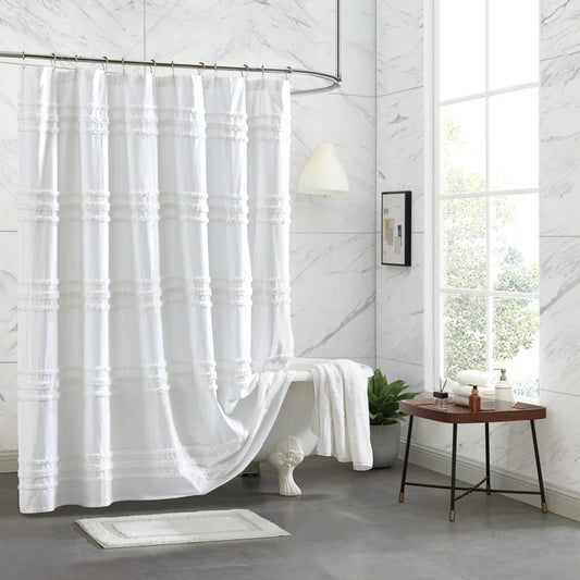 Boho Chic Chenille Stripe Cotton Shower Curtain