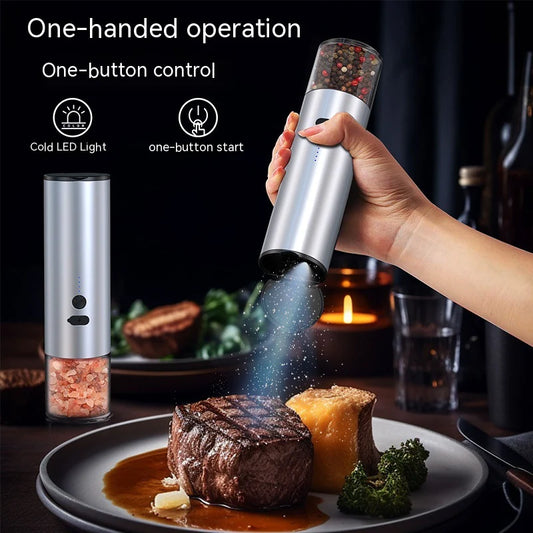 Electric Handheld Salt and Pepper Grinder | Rechargeable Set with LED Kitchen Gadgets