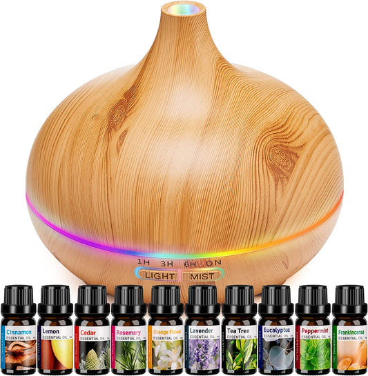 550Ml Aroma Diffusers for Essential Oils Large Room with 10 Essential Oils,Ultrasonic Aromatherapy Diffuser for Home Bedroom, Cool Mist Humidifier Vaporizer