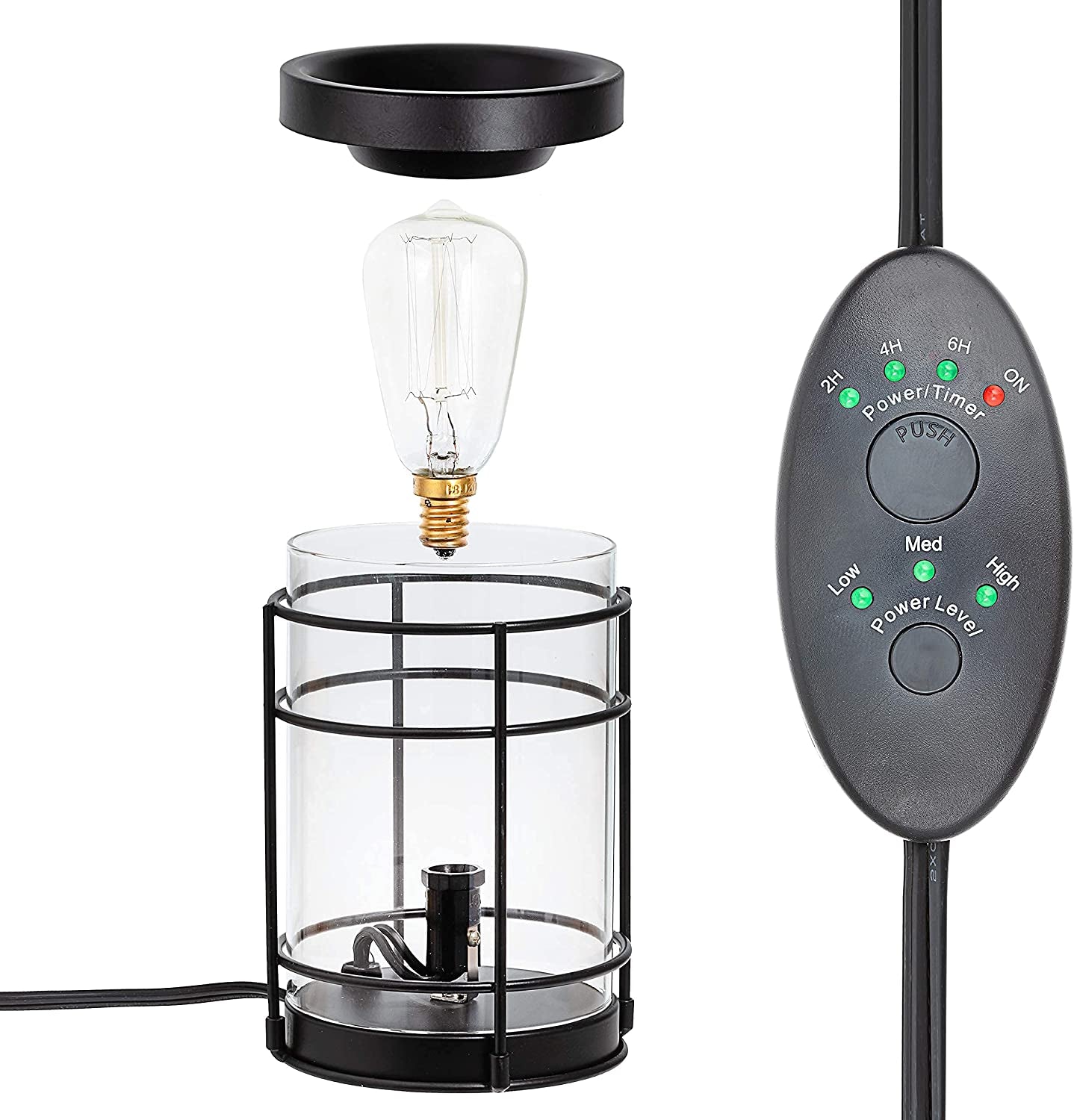 Vintage Bulb Electric Candle Warmer with Timer | Black Plug in Fragrance Warmer for Scented Wax Melts, Cubes, Tarts | Air Freshener Set for Rustic Home Décor, Office, Gifts